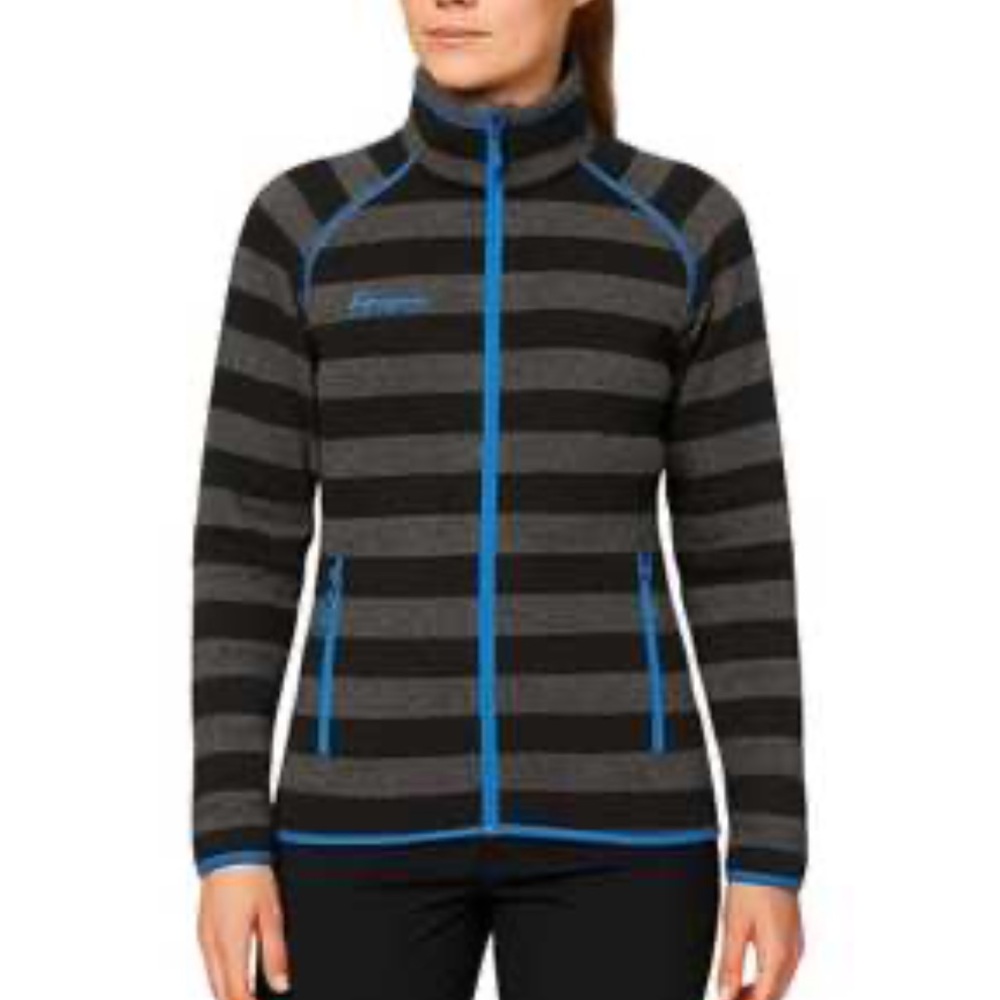 Burgans of Norway 1876 Symre Jacket Wool Zipper Cardigan Gray Stripe Blue-Small